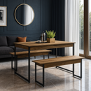 Mesa de Jantar com 2 Bancos Estilo Industrial