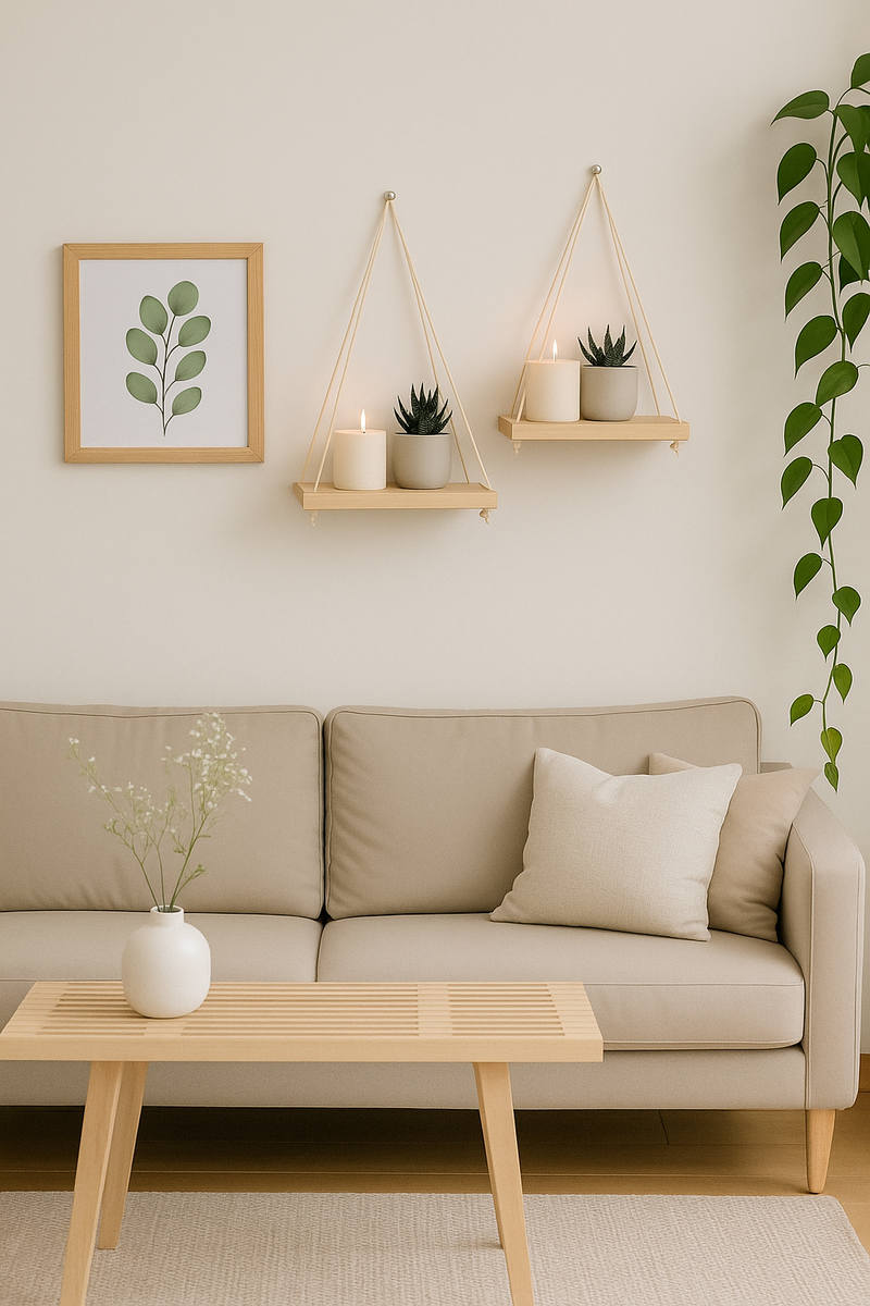 Prateleira Suspensa de Madeira Pinus com Corda