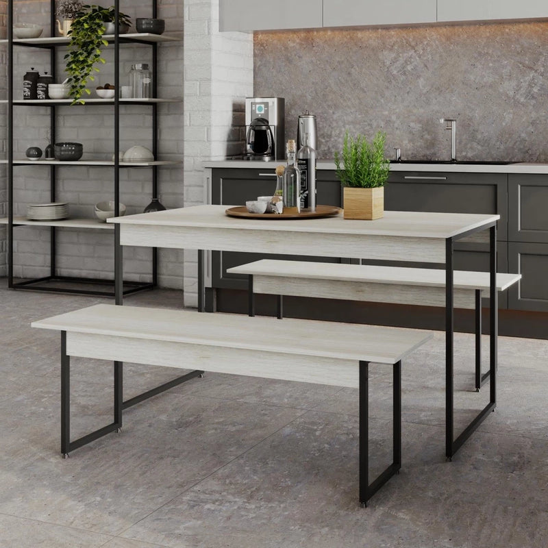 Mesa de Jantar com 2 Bancos Estilo Industrial